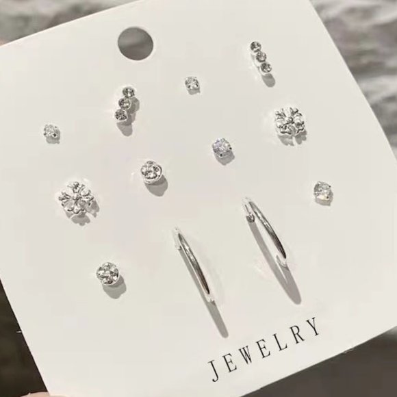 925 Sterling Silver Cute Studs Earings 6 Pairs Set - Picture 1 of 3